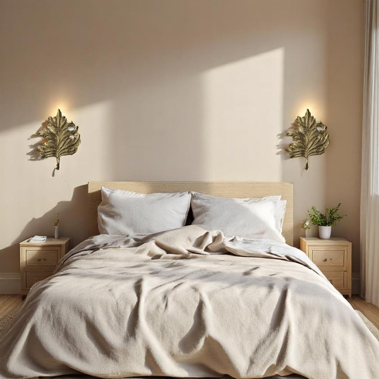 Gold Leaf Wall Sconce – Elegant Nature-Inspired Brass Light Fixture for Hallway, Bedroom, Powder Room | Handmade Accent Lighting