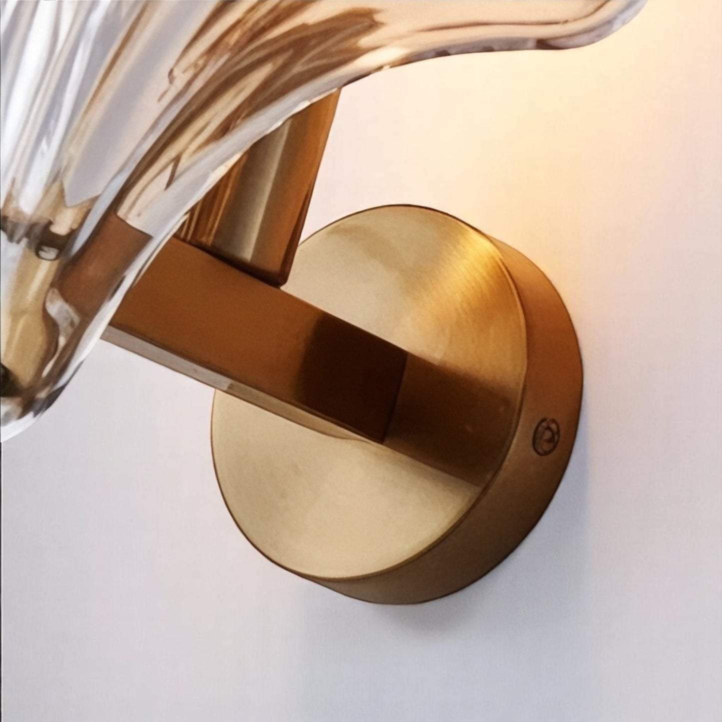 Amber Shell Glass Wall Sconce – Nature-Inspired Brass Light Fixture for Bathrooms, Bedrooms & Modern Interiors