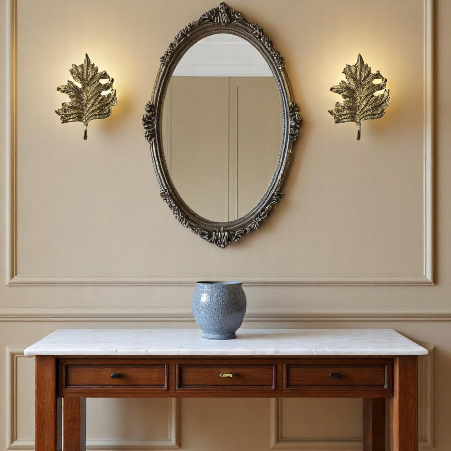 Gold Leaf Wall Sconce – Elegant Nature-Inspired Brass Light Fixture for Hallway, Bedroom, Powder Room | Handmade Accent Lighting
