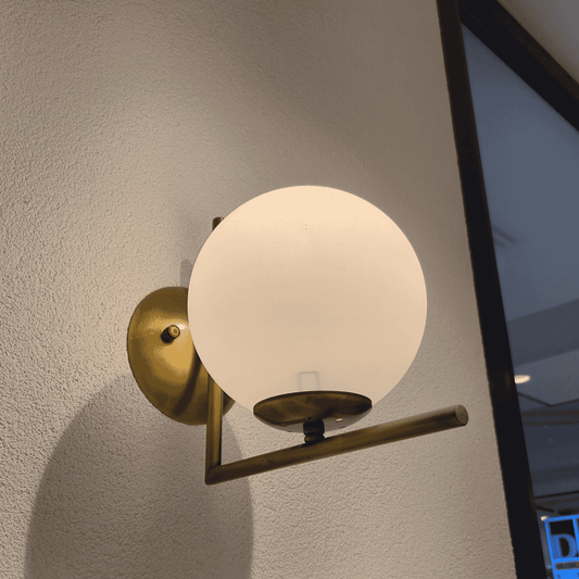 Brass Bathroom Wall Sconce with Frosted Globe – Modern Vanity Light, Minimalist Hardwired Fixture for Mirror or Sink Area