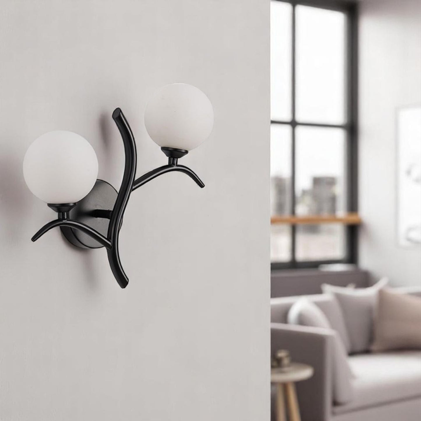Modern Globe Frosted Glass Wall Sconce β Nature-Inspired Brass or Black Double Light for Hallways, Dining Rooms & Contemporary Interiors