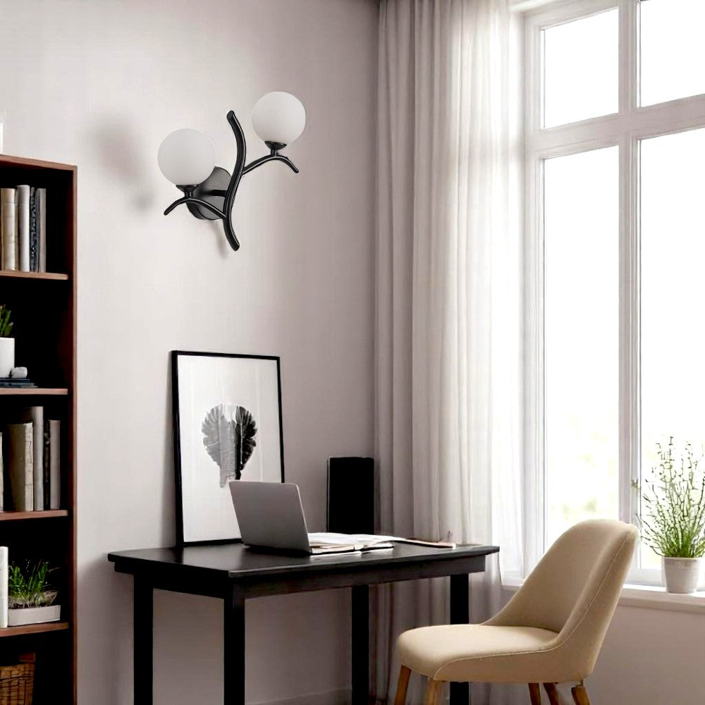 Modern Globe Frosted Glass Wall Sconce β Nature-Inspired Brass or Black Double Light for Hallways, Dining Rooms & Contemporary Interiors