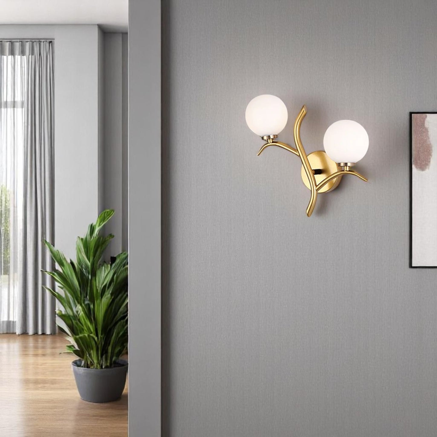 Modern Globe Frosted Glass Wall Sconce β Nature-Inspired Brass or Black Double Light for Hallways, Dining Rooms & Contemporary Interiors