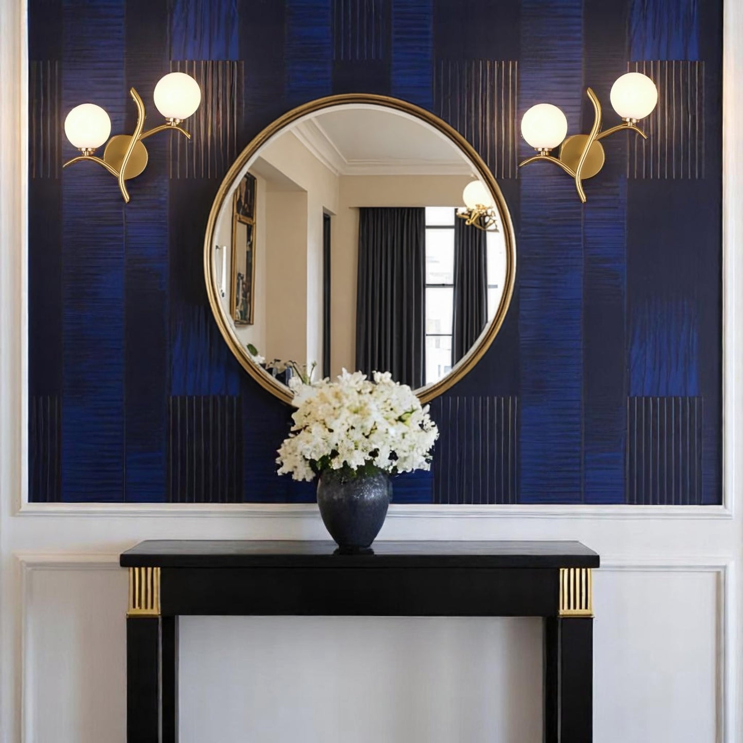 Modern Globe Frosted Glass Wall Sconce β Nature-Inspired Brass or Black Double Light for Hallways, Dining Rooms & Contemporary Interiors