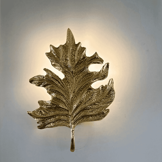 Gold Leaf Wall Sconce – Elegant Nature-Inspired Brass Light Fixture for Hallway, Bedroom, Powder Room | Handmade Accent Lighting