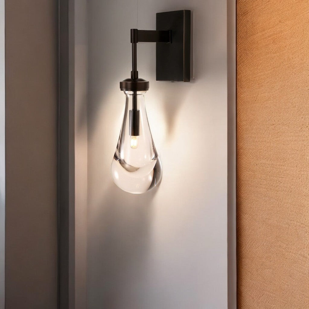 Modern Bronze Teardrop Glass Wall Sconce – Designer Accent Lighting