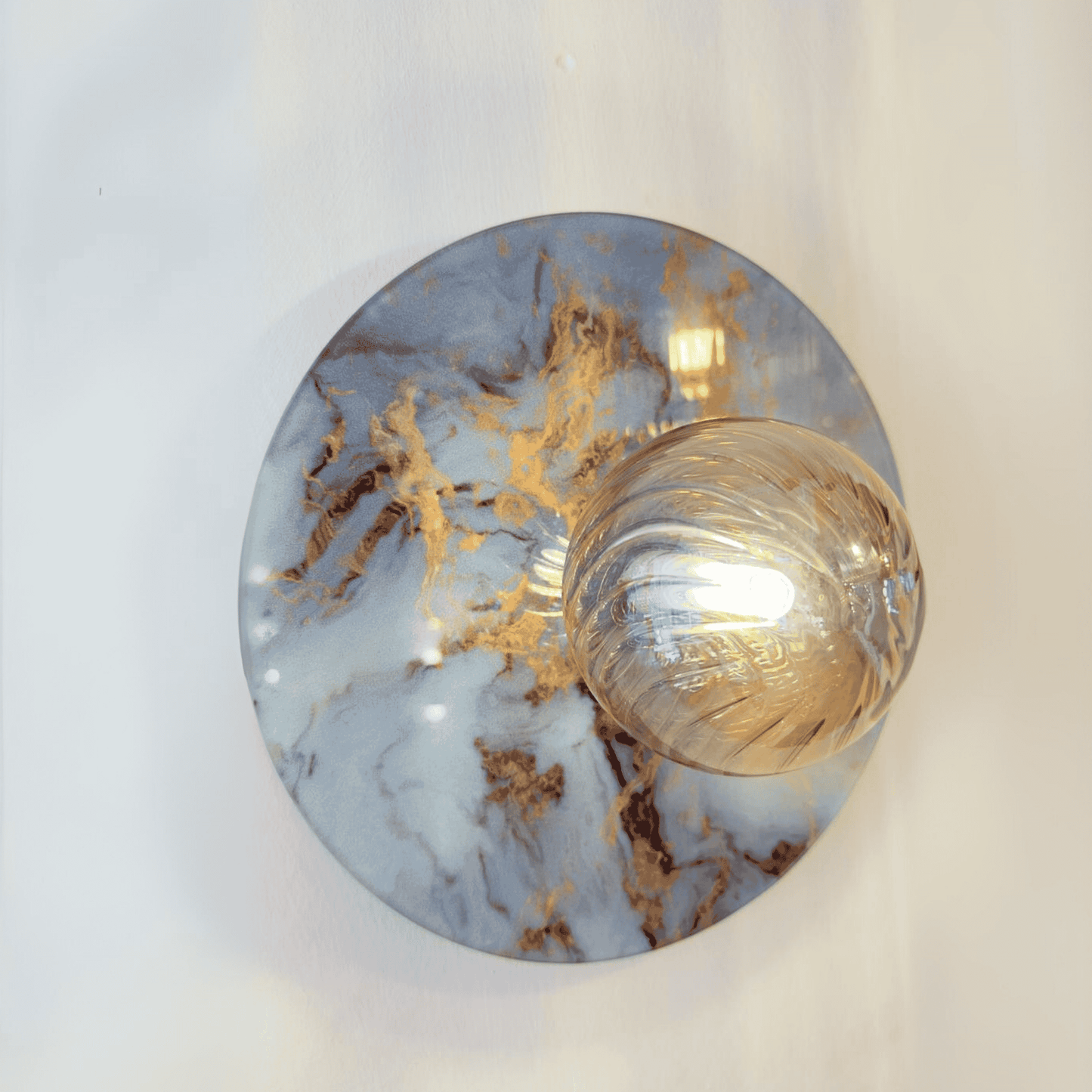Modern Round Marble Look Glass Wall Sconce