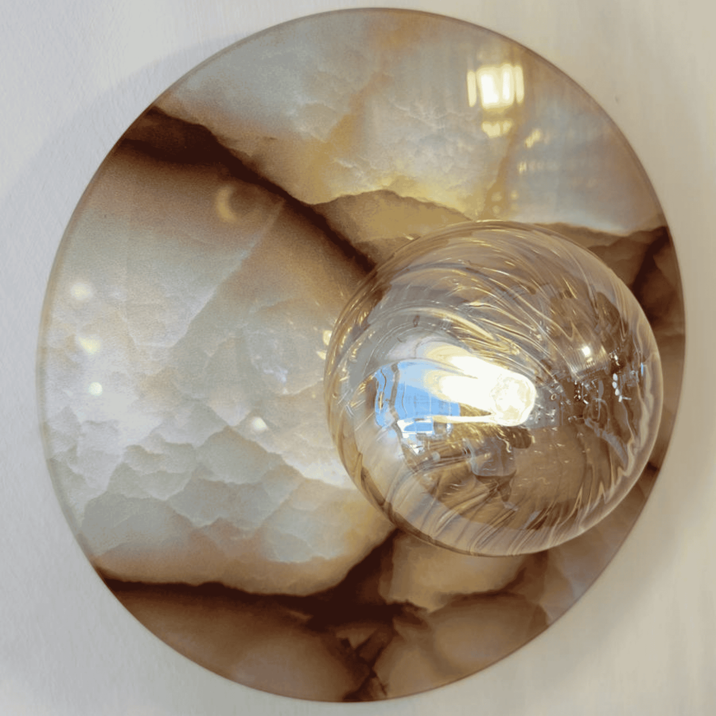 Modern Round Marble Look Glass Wall Sconce