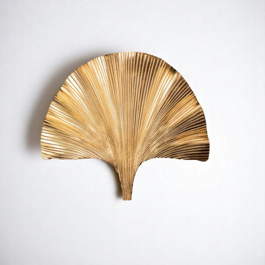 Golden Ginkgo Leaf Wall Sconce With Elegant Fan-Like Ribbing