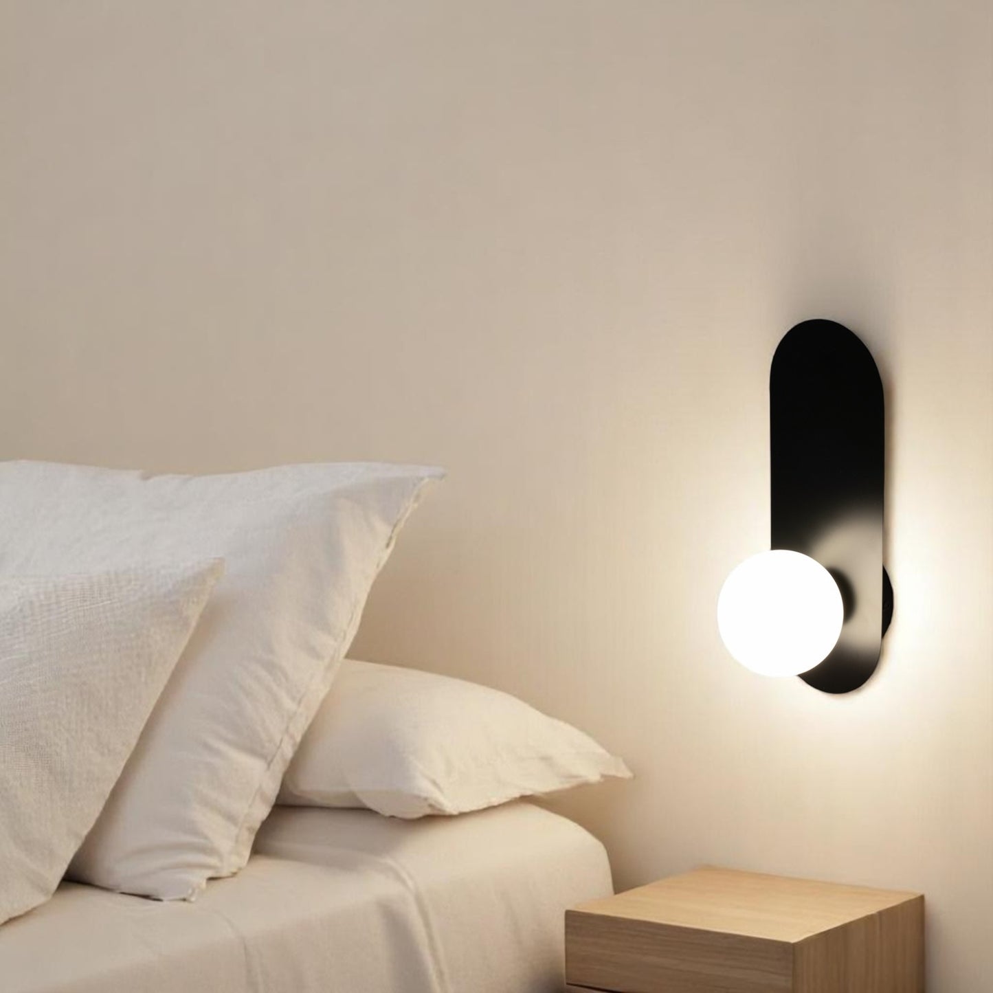 Matte Black Globe Wall Sconce – Minimalist Modern Lighting for Bedroom, Hallway, Bathroom, Staircase & Living Room Decor