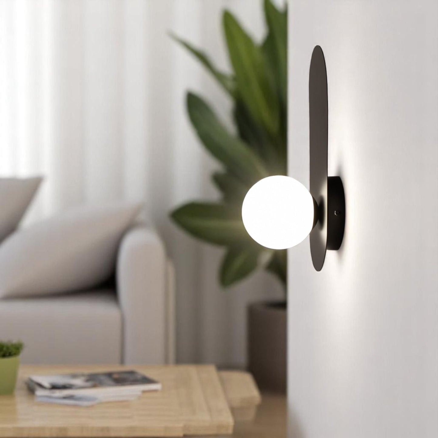 Matte Black Globe Wall Sconce – Minimalist Modern Lighting for Bedroom, Hallway, Bathroom, Staircase & Living Room Decor