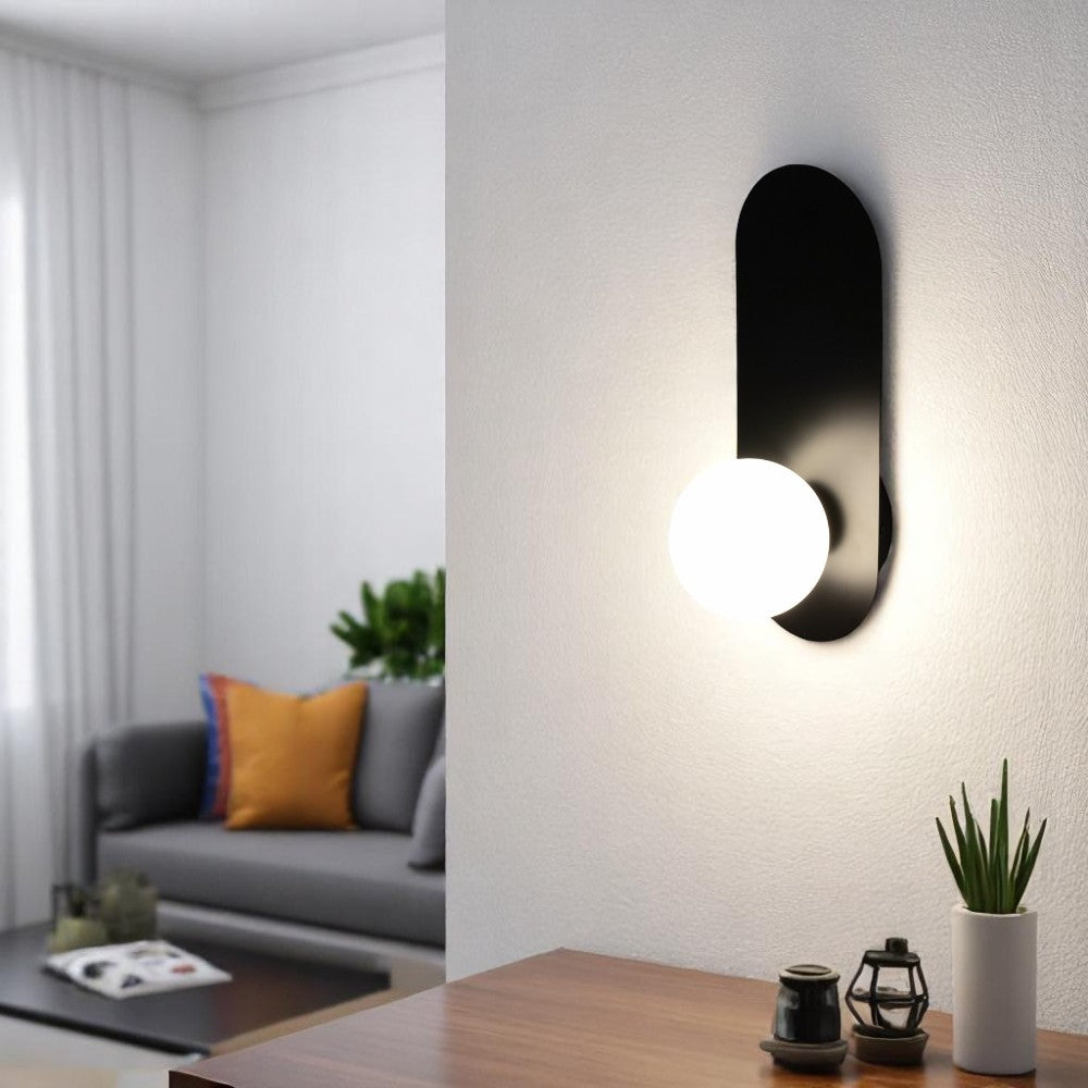 Matte Black Globe Wall Sconce – Minimalist Modern Lighting for Bedroom, Hallway, Bathroom, Staircase & Living Room Decor