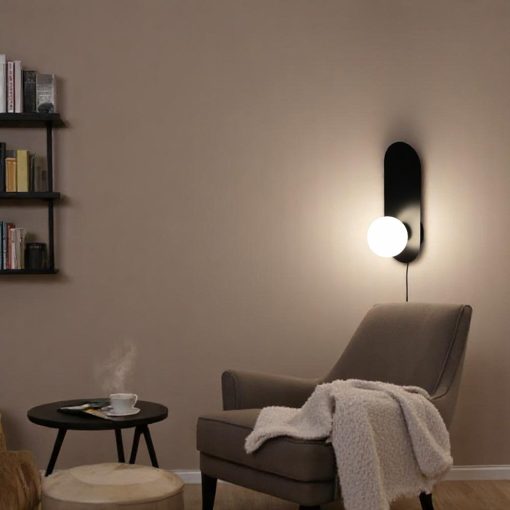 Matte Black Globe Wall Sconce – Minimalist Modern Lighting for Bedroom, Hallway, Bathroom, Staircase & Living Room Decor