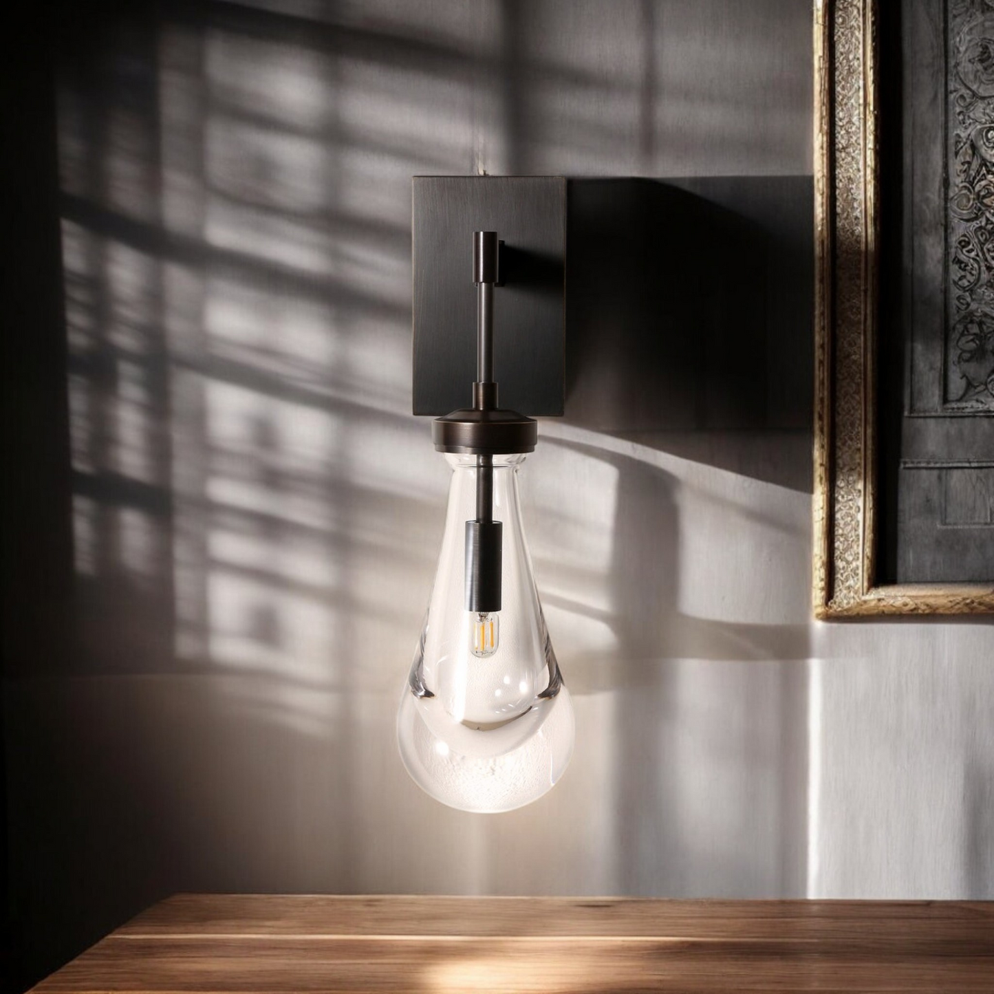 Modern Bronze Teardrop Glass Wall Sconce – Designer Accent Lighting