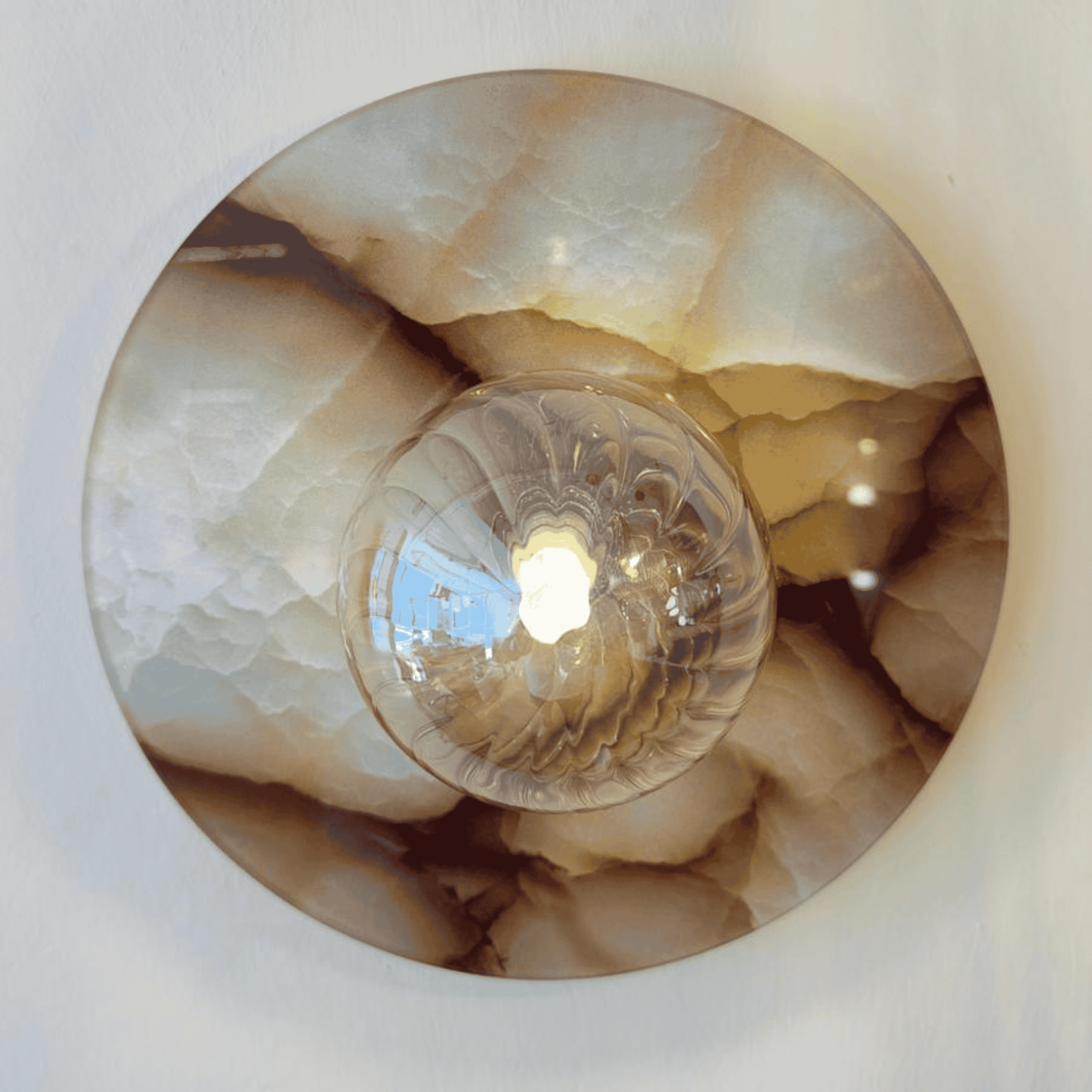 Modern Round Marble Look Glass Wall Sconce