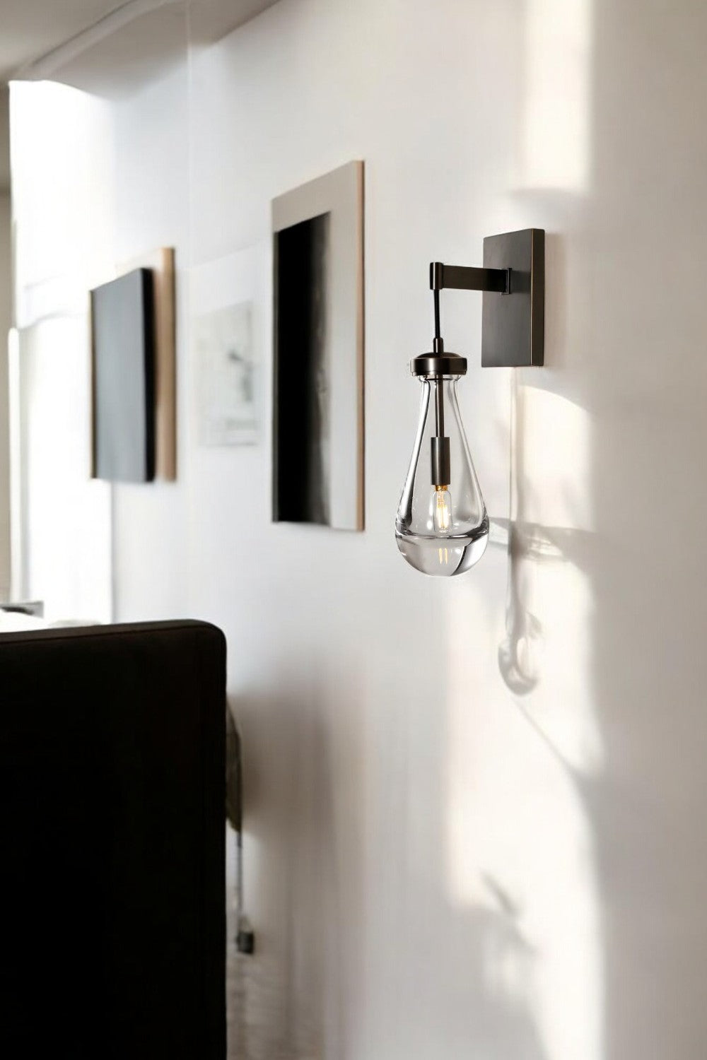 Modern Bronze Teardrop Glass Wall Sconce – Designer Accent Lighting