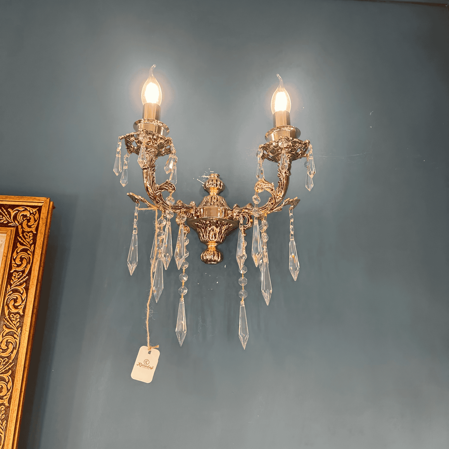 Crystal Brass Wall Sconce – Handmade Double Arm Vintage Light Fixture for Luxury Interiors, Hallways & Gallery Walls