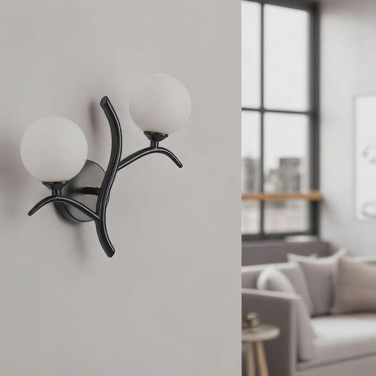 Modern Globe Frosted Glass Wall Sconce – Nature-Inspired Brass or Black Double Light for Hallways, Dining Rooms & Contemporary Interiors