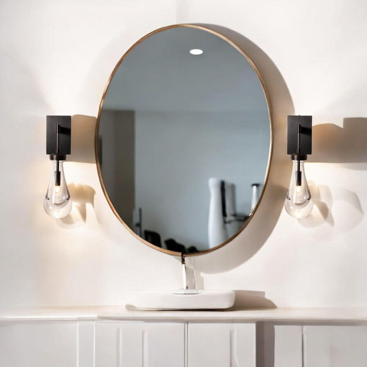 Modern Bronze Teardrop Glass Wall Sconce – Designer Accent Lighting