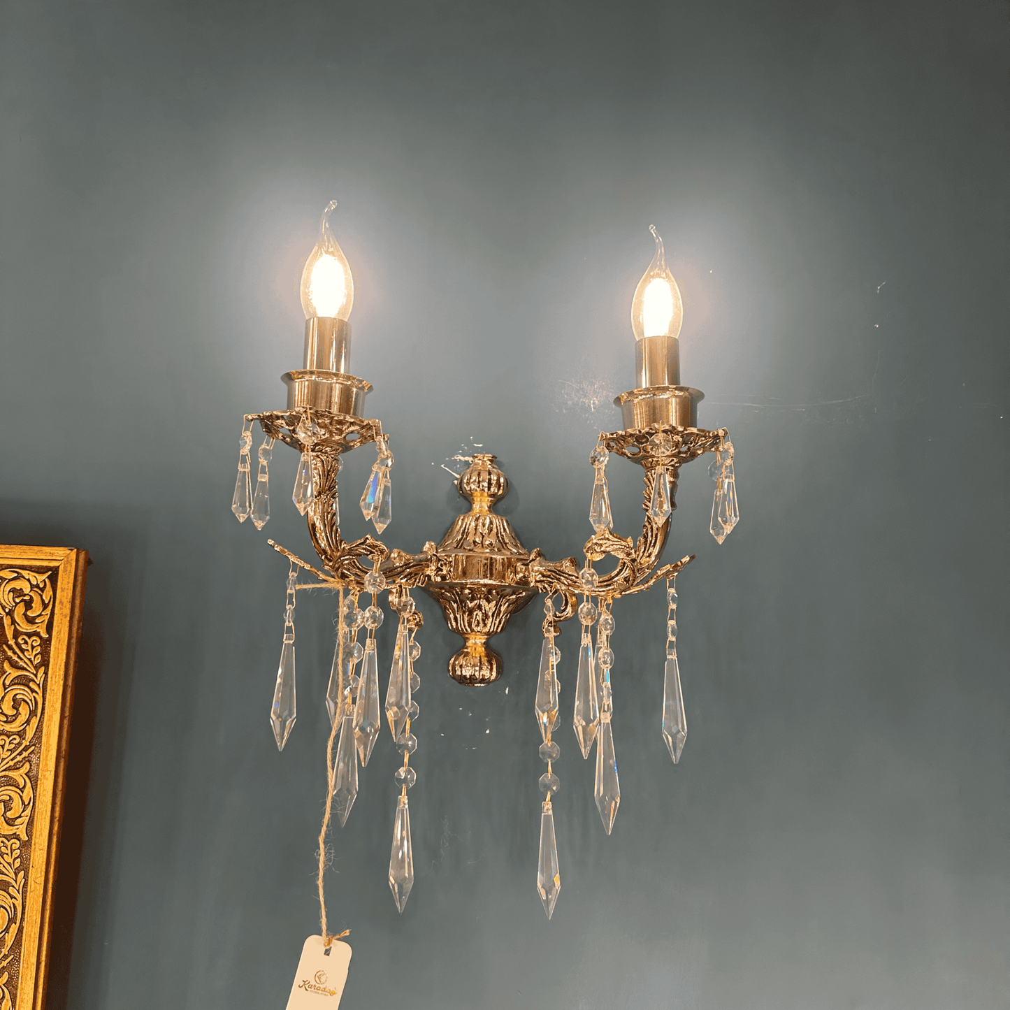 Crystal Brass Wall Sconce – Handmade Double Arm Vintage Light Fixture for Luxury Interiors, Hallways & Gallery Walls
