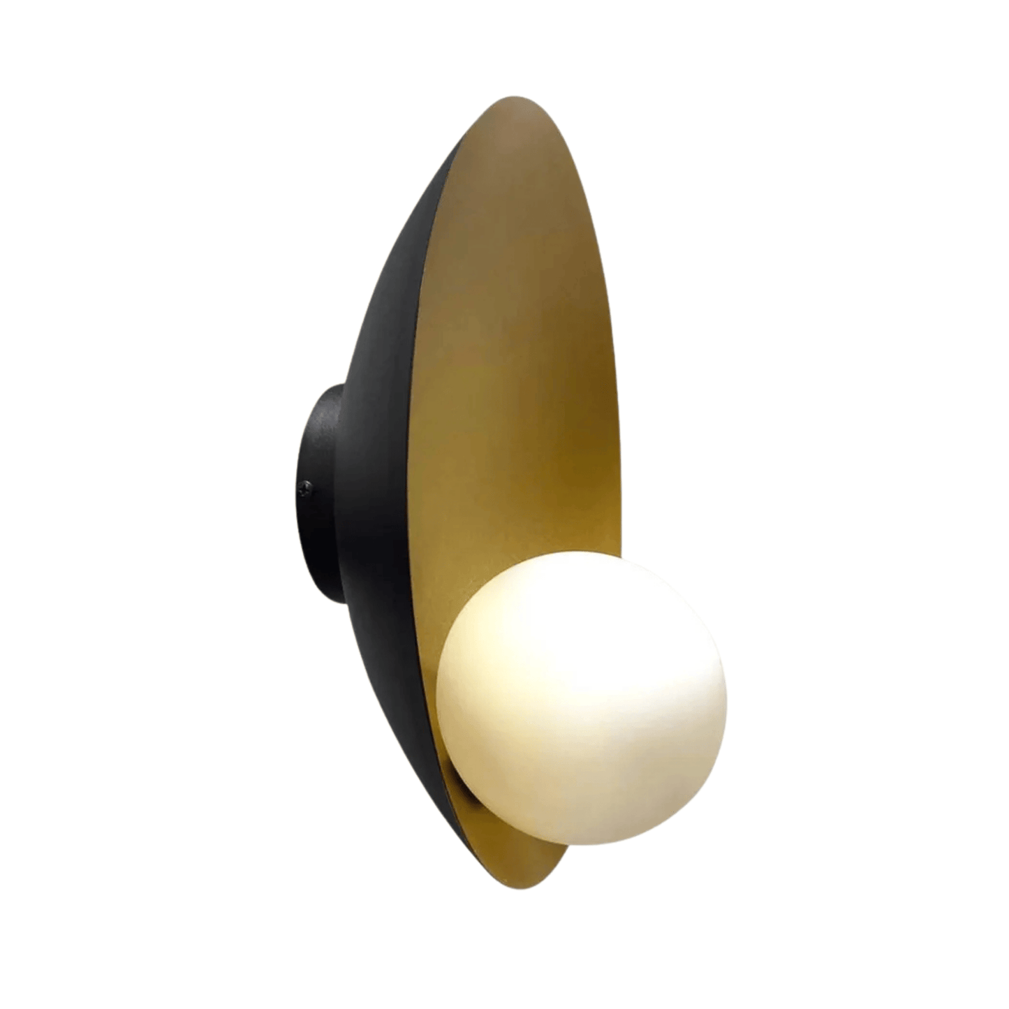 Wall light with brass gold inner finish and opal globe bulb