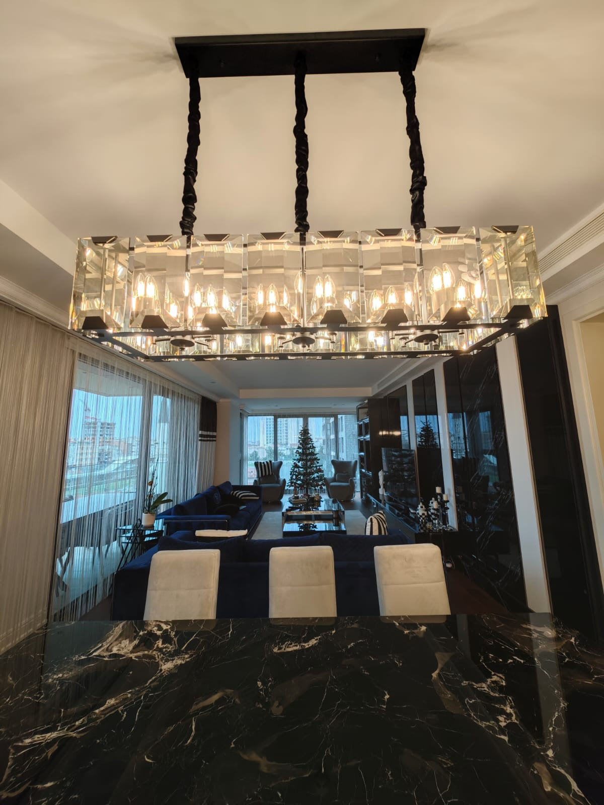 Luxury Crystal Chandelier – Modern Rectangular Design - Kami Lighting