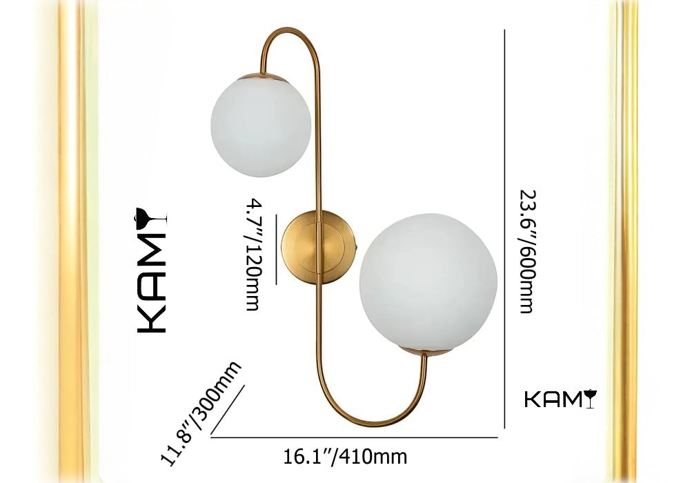 Modern double globe wall lamp- minimalist accent sconce - sleek wall light - decorative scandinavian style lamp - bedroom wall sconce - Kami Lighting