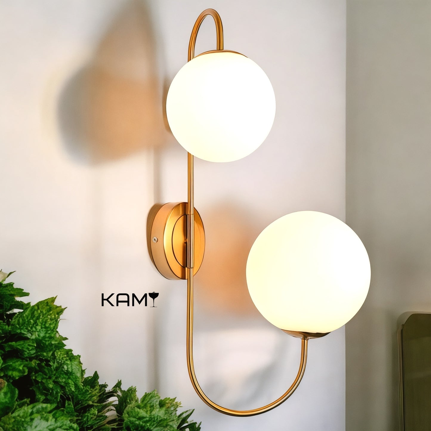 Modern double globe wall lamp- minimalist accent sconce - sleek wall light - decorative scandinavian style lamp - bedroom wall sconce - Kami Lighting