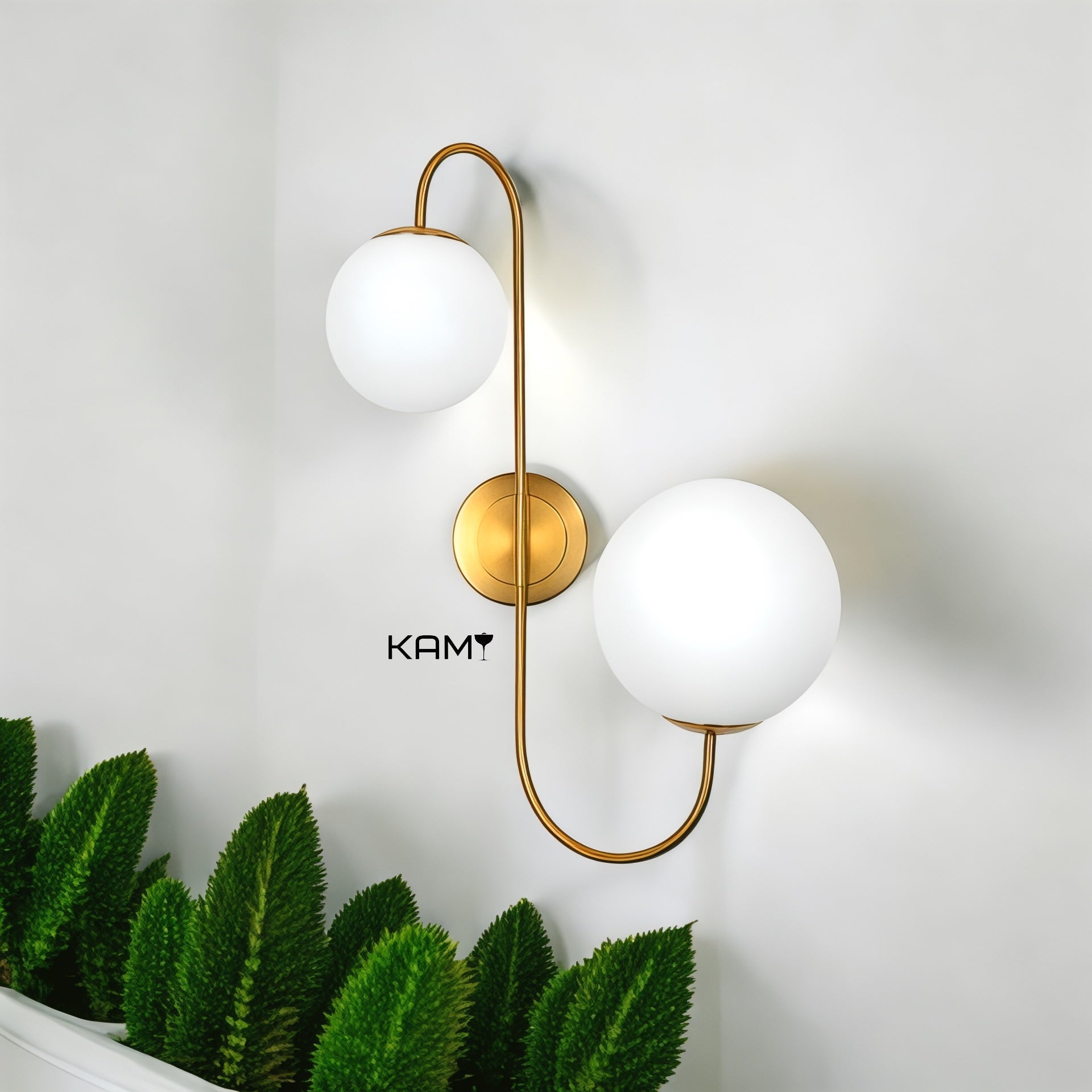 Modern double globe wall lamp- minimalist accent sconce - sleek wall light - decorative scandinavian style lamp - bedroom wall sconce - Kami Lighting