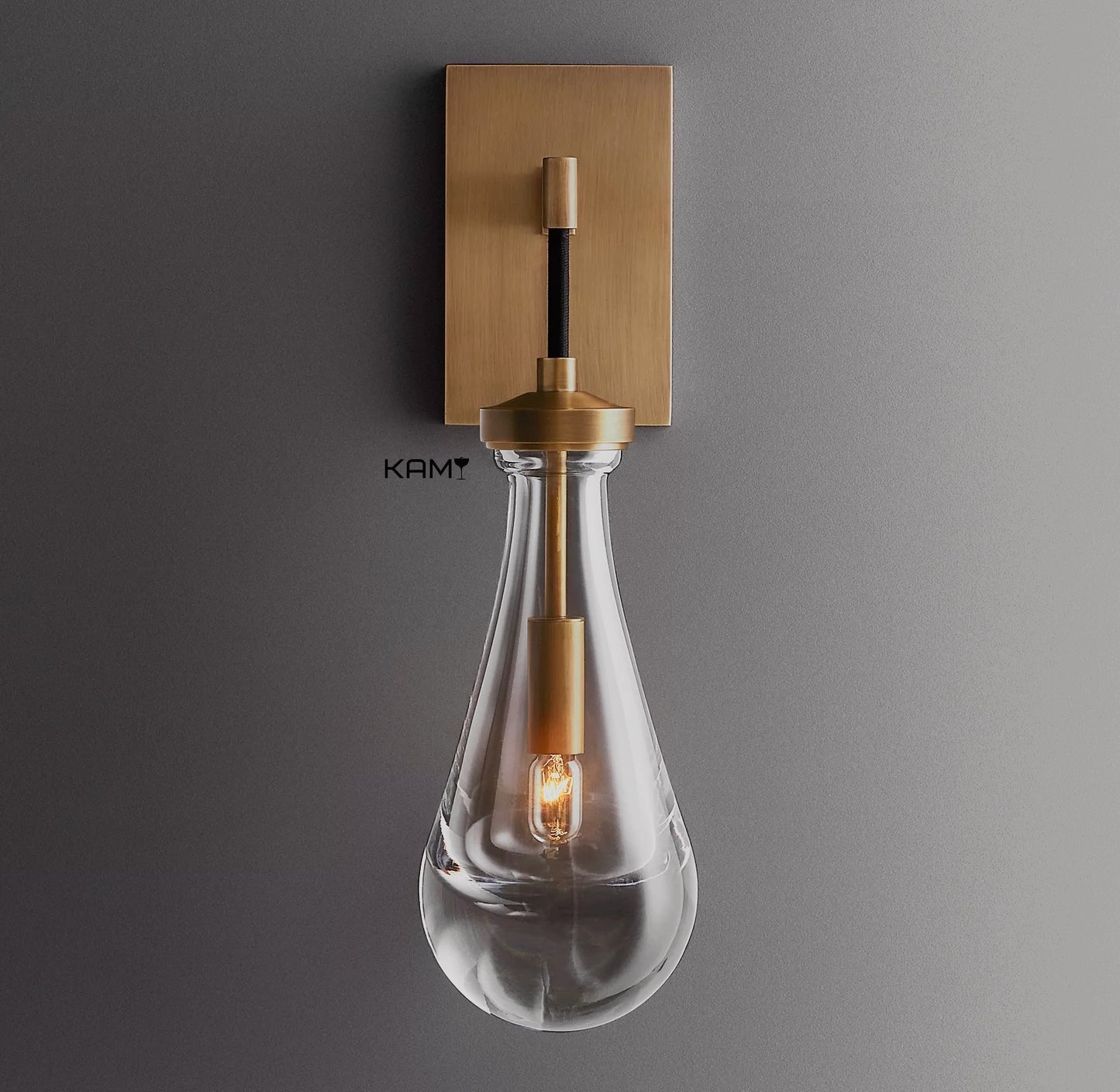 Modern Clear Glass Wall Sconce - Gold Accent Minimalist Lighting - Livingroom, Bedroom, Hallway or Office Decor - Kami Lighting