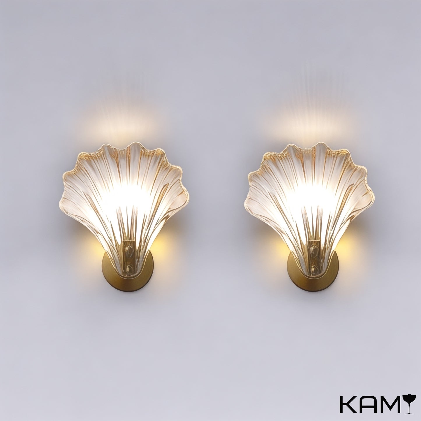 Modern Clear Glass Wall Sconce - Gold Accent Minimalist Lighting - Living room, Bedroom, Hallway or Office Decor