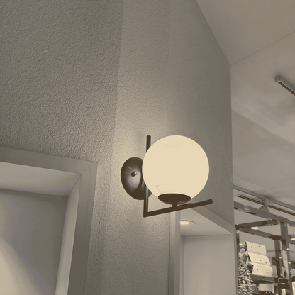 Brass Bathroom Wall Sconce with Frosted Globe – Modern Vanity Light, Minimalist Hardwired Fixture for Mirror or Sink Area