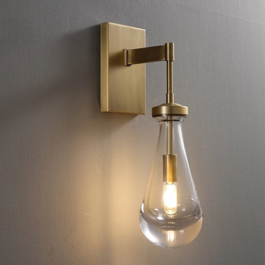 Raindrop Brass Wall Sconce – Modern Teardrop Glass Light for Hallways, Bedrooms & Luxury Interiors