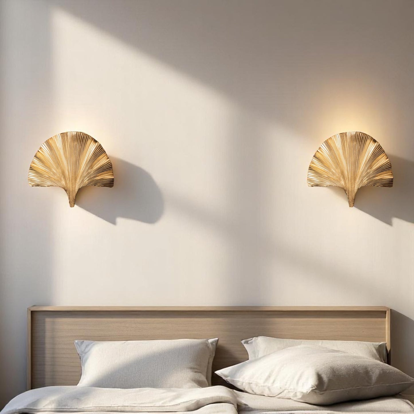 Golden Ginkgo Leaf Wall Sconce With Elegant Fan-Like Ribbing
