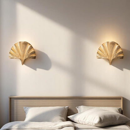 Golden Ginkgo Leaf Wall Sconce With Elegant Fan-Like Ribbing