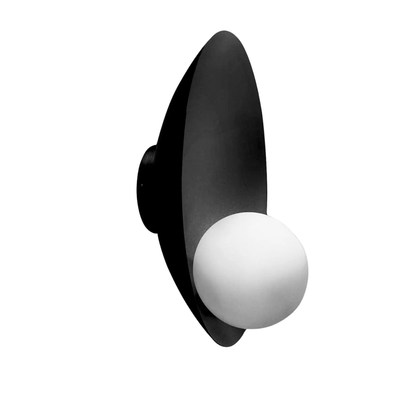 Modern matte black wall sconce with white globe bulb