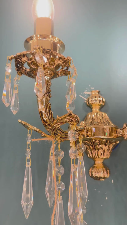 Crystal Brass Wall Sconce – Handmade Double Arm Vintage Light Fixture for Luxury Interiors, Hallways & Gallery Walls