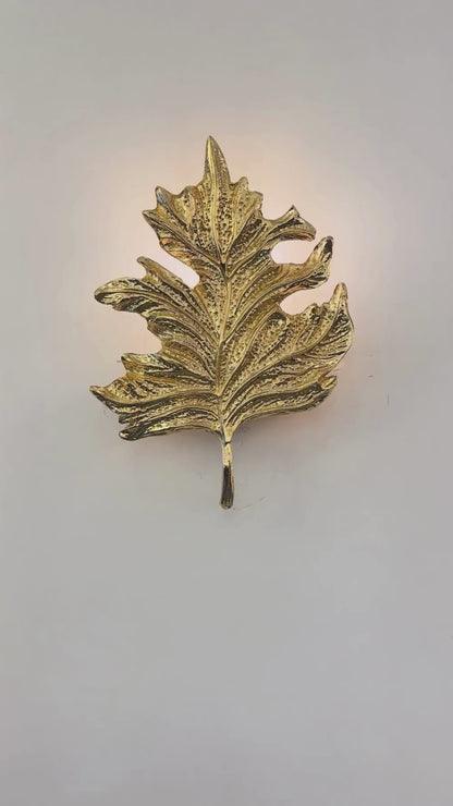 Gold Leaf Wall Sconce – Elegant Nature-Inspired Brass Light Fixture for Hallway, Bedroom, Powder Room | Handmade Accent Lighting