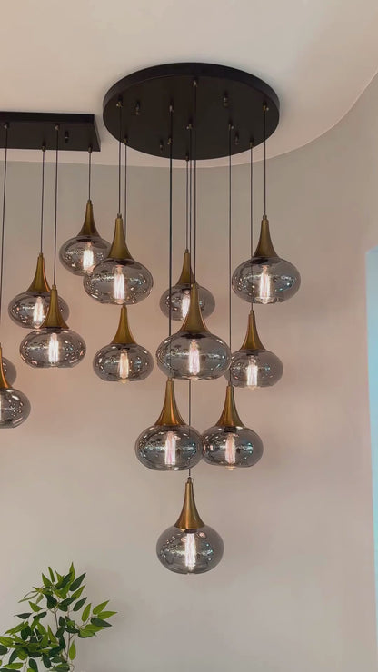 Amber Glass Globe Pendant Light – Modern Hand-Blown Statement for Kitchen, Dining & Stairs