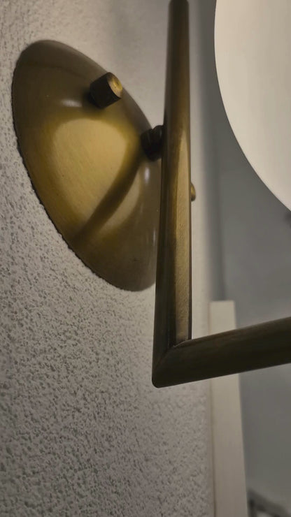 Brass Bathroom Wall Sconce with Frosted Globe – Modern Vanity Light, Minimalist Hardwired Fixture for Mirror or Sink Area