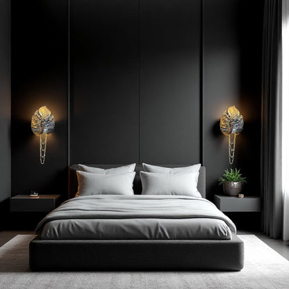 Rainforest Wall Sconce – Cast Brass Leaf Light with Chain Detail